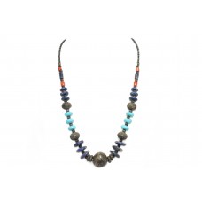 String Necklace Women Oxidized Metal Natural Multi Color Gem Stones D155